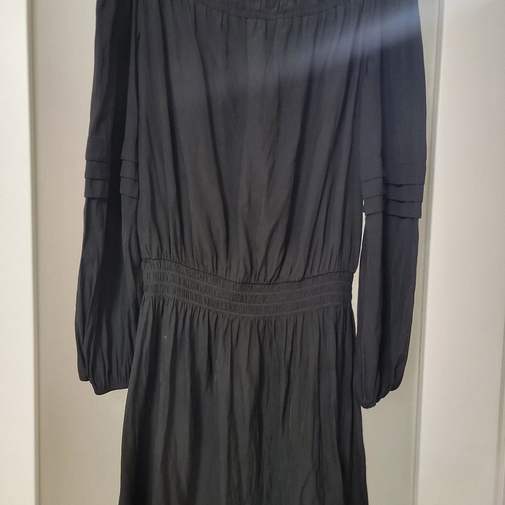 Frame Black Satin Long Sleeve Dress Medium/Large Smocked Medium M